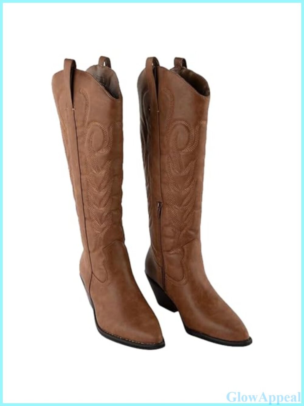 faux leather knee-high cowboy boots women's western heel